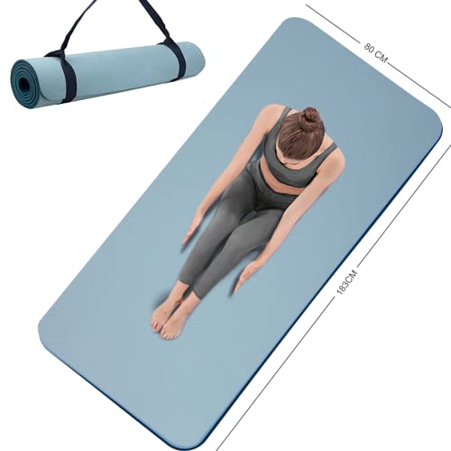 Yoga Mat Double-Sided Non Slip, 72'' X 32'' X 7Mm - Extra Wide & Thick Yoga Mat With Strap, Professional Tpe Yoga Mats For Home Workout, Ideal For Women Men Kids, Workout Mat For Yoga, Pilates And Floor Exercises, Blue #TOP2