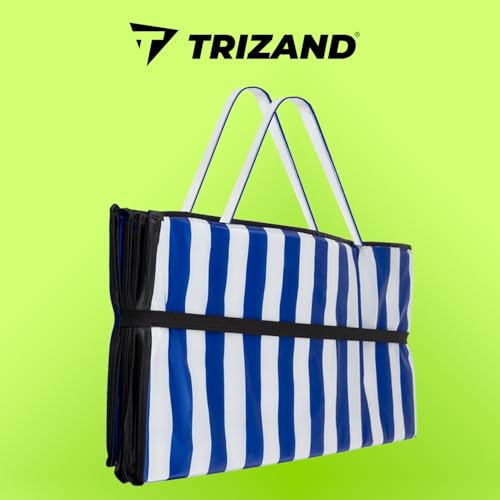 TRIZAND Strandmatte Faltbar Tragegriff 190x66 cm Blau-Weiß Gestreift - Strandmatte Gepolstert Isoliermatte für Steiniger - Liegen Wasserdicht 23137