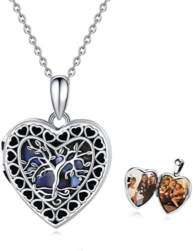 Tree of Life Locket Necklace 925 Sterling Silver Heart Photo Pendant Necklace that Holds Pictures Family Tree Jewellery Gifts for Women Girls Birthday