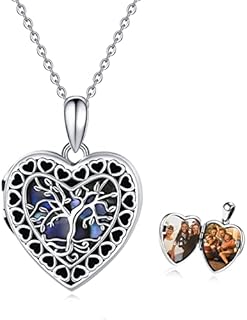 Tree of Life Locket Necklace 925 Sterling Silver Heart Photo Pendant Necklace that Holds Pictures Family Tree Jewellery Gifts for Women Girls Birthday