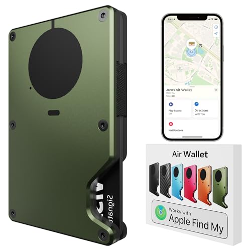 Air Wallet Build-in Finder Tag - Smart Tracker Wallet with Apple Find My, RFID Blocking Slim Wallet, Trackable Minimalist Front Pocket Credit Card Holder & Detachable Money Clip (Air, Army green)