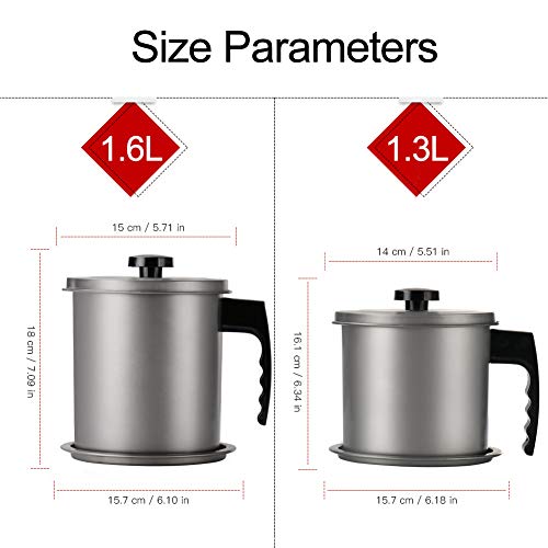 Cambom Bacon Grease Container with Fine Mesh Strainer, 1.6L almost 7 Full Cups Iron Cooking Oil Can with Removable a Coaster Tray for Kitchen Fat Storage Grey by Cambom - Used condition - Image 5