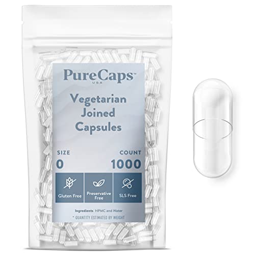 Purecaps Usa - Size 0 Empty Clear Vegetarian And Vegan Pill Capsules - Fast Dissolving And Easily Digestible - Preservative Free With Natural Ingredients - (1,000 Joined Capsules) #TOP4