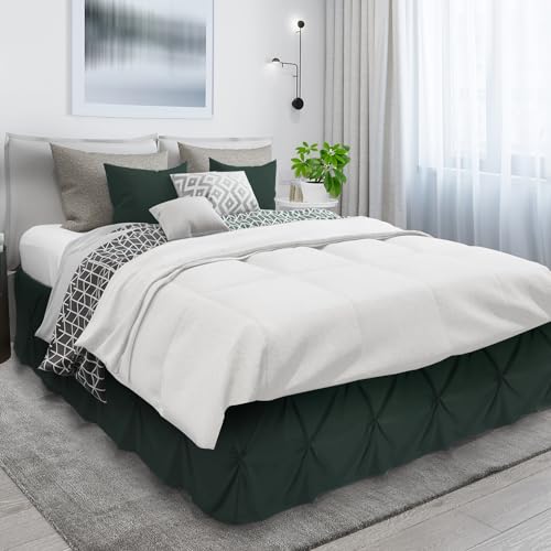 Nestl Forest Green Bed Skirt Queen Size, Pinch Pleat Queen Bed Skirt, 14\" Inch Drop Queen Bedskirt Hotel Quality Forest Green Bed Skirts Microfiber Bedskirt for Queen Bed, Forest Green Queen Bed Skirt - Thumbnail 3