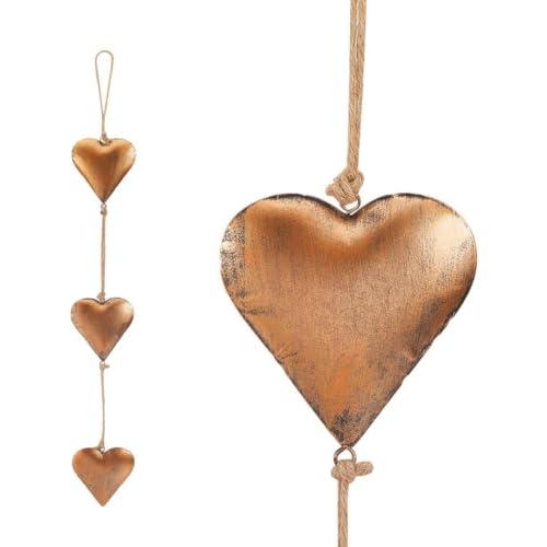 Image of GORGECRAFT Vintage Metal Heart Wall Art 67.7cm Red Copper Iron Valentines Hanging Ornament Antique Rustic Farmhouse 3D Love Hearts Shaped Sign Pendants with Rope for Home Bedroom Office Indoor Outdoor