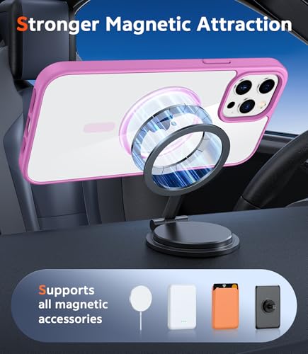 Image of FNTCASE for iPhone 12 Pro-Max Case: Clear Magnetic Phone Cases Compatible with Magsafe Slim Anti Yellowing Military Grade Drop Protection Rugged Protective Transparent Cell Phone Cover (B-Pink)