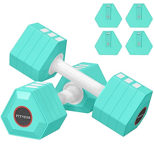 KEMLDIVS Adjustable Weight Dumbbells Set of 2, 3.3lb/5.5lb/7.7lb/9.9lb/12.1lb Each Hand Weight Sets for Women/Men, Adjustable Dumbbells Set for Home Gym Fitness Workout Strength Training (Blue)