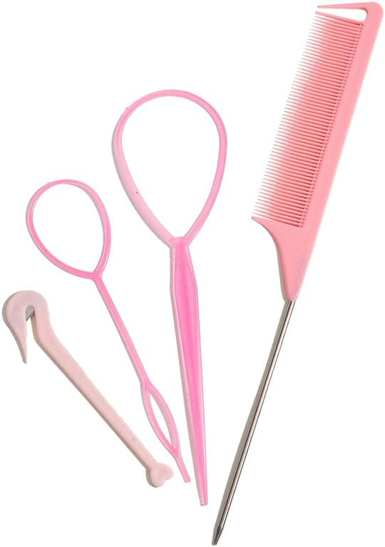 zalati Hair Topsy Tail Tool Kits 4pcs Hair Braiding Tool (1pcs Rat Tail Comb, 2Pcs French Braid Tool Loop and 1pcs Elastic Hair Bands Cutter) for Hair Styling