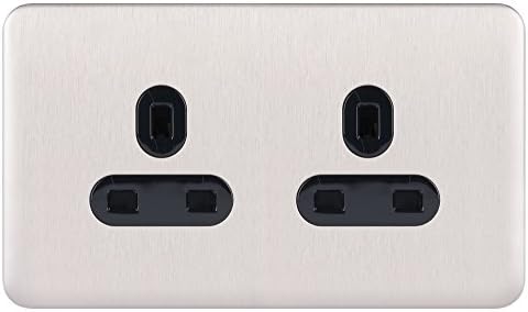Schneider Electric Lisse Screwless Deco - Switched Double Power Socket, 13A, GGBL3020BSSS, Stainless Steel with Black Insert