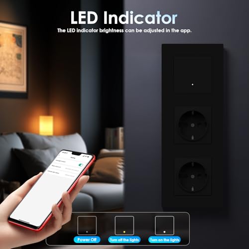 BSEED Smart Zigbee Lichtschalter mit Normal Doppelt Steckdose, Lichtschalter Unterputz mit PC Rahmen, 1 Fach 1 Weg, kompatibel mit Alexa/Google Home, Zigbee Hub & Neutralleiter Erforderlich, Schwarz
