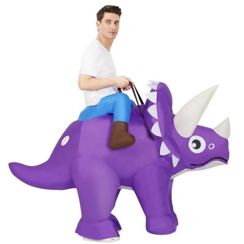 GOOSH Inflatable Dinosaur Costume Adults Halloween Blow up Costumes for Man Women Funny Riding Triceratops Air Costume for Party Cosplay