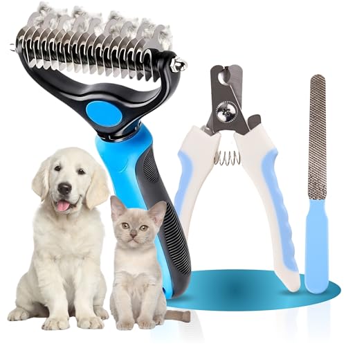 PELUSITAS - Cepillo perros y gatos pelo largo - Peine y cortauñas perro - Cepillo para perros - Peine perro pelo muerto - Cepillo deslanador perros - Cepillo para perros pelo largo - Cortanudos perro