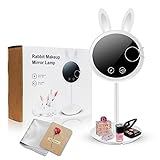 Double-Sided Lighted Makeup Mirror - Rabbit Vanity Mirror 6.7-inch Led Round Tabletop Cosmetic Mirror,7X Magnification,Touch Screen and USB Cable,16.5-inch Height