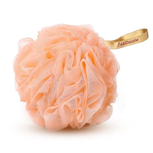 Image of Midazzle Luxury Loofah Bathing Sponge Exfoliator Scrubber for High Lather Cleansing (Small, Pack of 2, Orange & Purple)