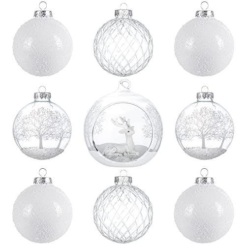 Ki Store White And Clear Glass Christmas Ornaments Set Of 9 Large Christmas Tree Decorations For Christmas Tree Table Centerpieces #TOP30
