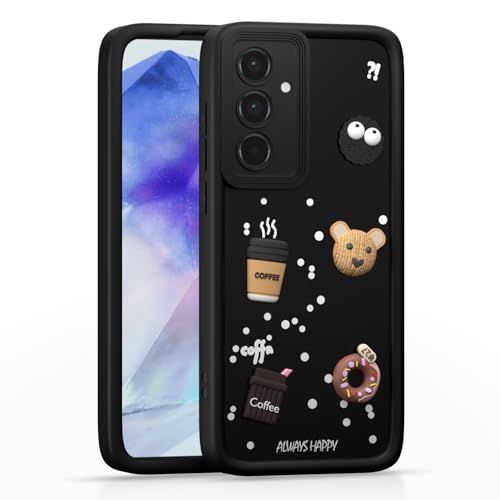 Image of Outlouders Back Cover for Samsung Galaxy A55 5G | Cute Fun Cartoon 3D Bear Silicone | Full Body Protection Bumper Case (Black)