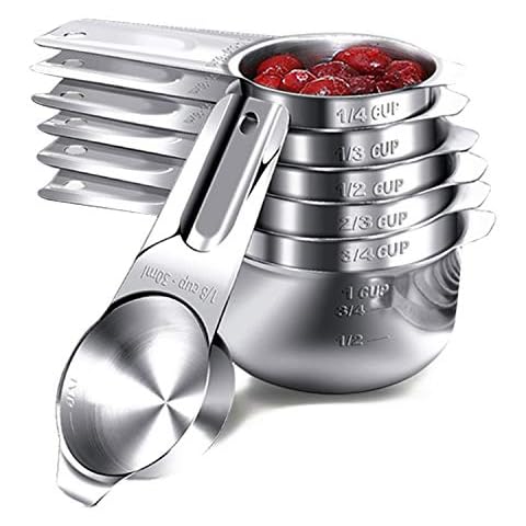 Measuring Cups for Baking,Stainless Steel Cup Measurements Set with 7 Different Specifications of Scale Mark Measuring Cup for Baking and Cooking Dry and Liquid Ingredients Cover