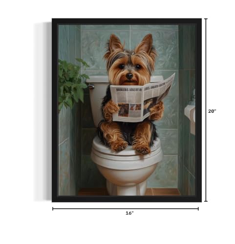Image of Yorkshire Terrier on Toilet UnFramed Wall Art Print Poster, Dog Bathroom Humor Decor Posters Prints for Restroom Home Picture Painting Artwork Gallery 7 (Yorkshire Terrier, 16 x 20 inches, Unframed)
