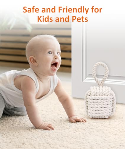 Decorative Door Stoppers for Standard Interior Doors - Cute Rope Knot Design, Weighted Doorstop for Home & School, Beige - Thumbnail 4