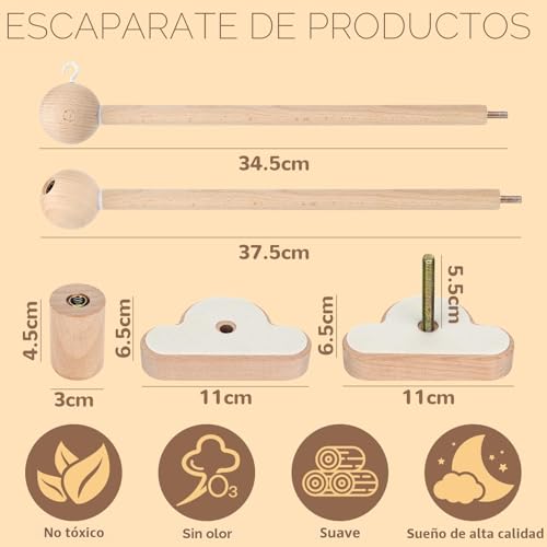 Miniatura 3 de Farerkass Soporte Móvil Para Bebé, Soporte De Madera Para Cuna, Altura Ajustable, Brazo Móvil De Cuna Extraíble, Ideal Para Campanas De Viento, Juguetes Y Decoración De Habitación Infantil