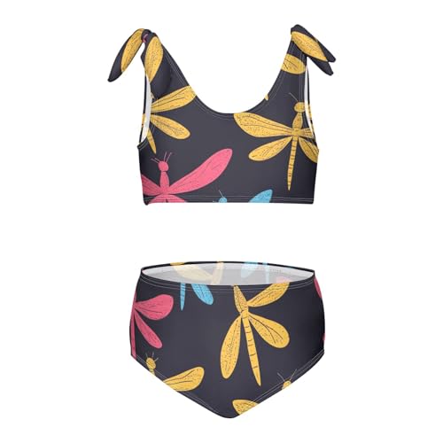 KLL Dragonfly Pattern Illustration Girls' 2 Piece Bikini Sets Beach Swimsuits Swimming Suits Cute Shoulder Strap
