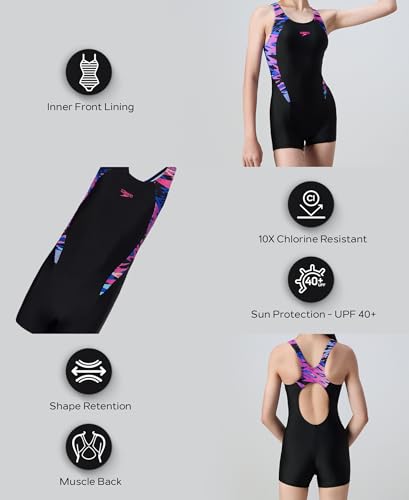 Image of Speedo Girl's Endurance+ Sleeved Essential U-Back Legsuit - Black & Hyper Yellow