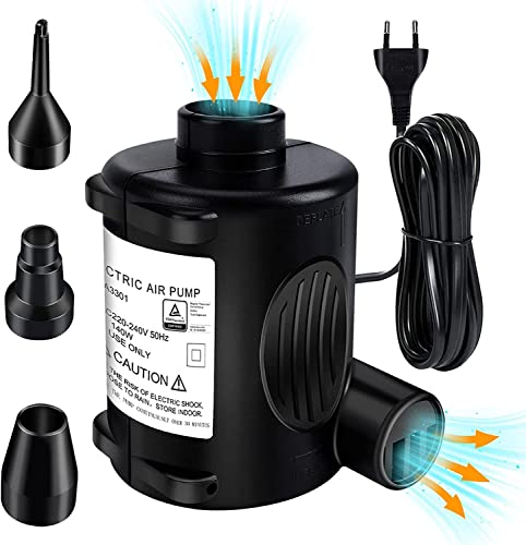 Elektrische Luftpumpe, 2 in 1 Luftmatratze Pumpe, 4500 Pa Inflate und Deflate Pumpe, 140W Elektrische Pump mit 3 Luftdüsen für Aufblasbare Matratze, Sofas, Pools, Spielzeug und Schwimmring1