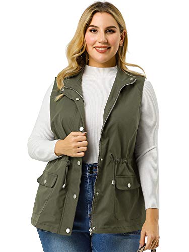 Agnes Orinda Plus Size Jackets For Women Lightweight Sleeveless Military Anorak Cargo Vest 2X Armygreen #TOP3