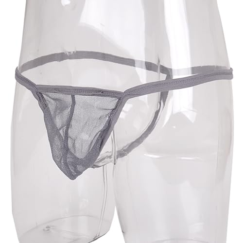 Evankin Mens Sexy Bling Mesh Thong See Through G-Strings Underwear Low Rise Briefs Bikini Thin Belt(#2 Grey,M) 13