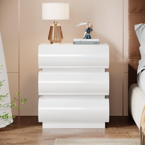 Tribesigns JW0848 White Nightstand Set Of 2, 3-Drawer High Gloss Bedside Table With Storage, Modern Wood Night Stand For Bedroom thumb #2