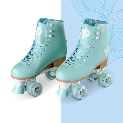 Yvolution Roller Skates for Girls and Women High Top Design Retro Prettyfly Quad Skates (Blue, 9)