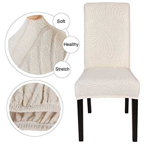 SearchI Waterproof Dining Room Chair Covers Set of 6, Stretch Jacquard Parsons Chair Slipcovers Removable Washable Kitchen Chair Protector for Dining Room, Hotel, Banquet(Beige Stripe)