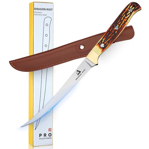 DRAGON RIOT Coltello Per Filetti Di Pesce, 15.3cm Coltello Da Pesce In Acciaio Inox Con Impugnatura Antiscivolo,Coltello Da Pesca Professionale Molto Affilato, Coltello Da Carne Per Tagliare Il Pesce