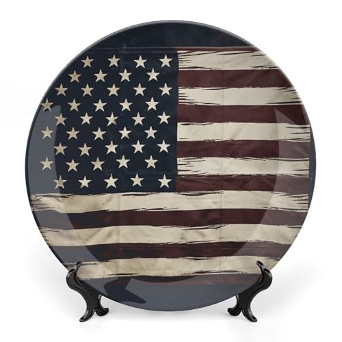 Plato decorativo de porcelana con bandera americana 7 pulg miniatura 1
