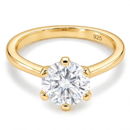 Image of TJC 1ct Moissanite Diamond Look Solitaire Gold Engagement Ring Size P