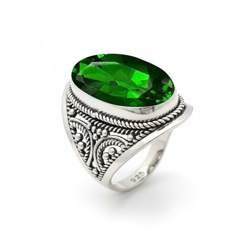 Chrome Diopside Ring Large Oval Gemstone Handmade Ring 925 Sterling Silver Artisan Crafted Bohemian Ring for Women Promise Birthday Best Gift for Her Trendy Diopside Filigree Jewelry MSJ By Monica