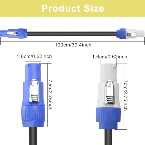 HAAMNING7 für Powercon Stromkabel 3 Polig PowerCon Strom Verlängerungskabel Stecker auf Stecker Blau In auf Grau Out Stromanschluss mit 3x 2,5 mm², für LED Screen Beam Moving Head Light Lautsprecher