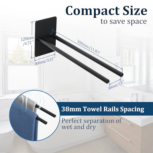 SAYAYO Handtuchhalter Ohne Bohren Handtuchhalter Schwarz Matt Handtuchstange Selbstklebend Zweiarmig Wandmontage 30CM für Badezimmer und Küche