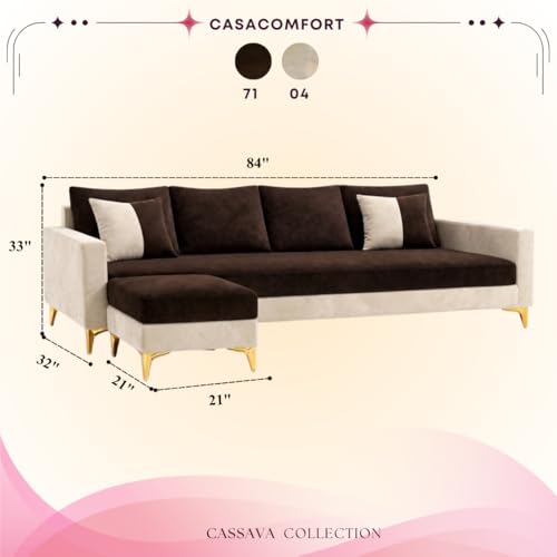 Image of Classiq Rich 5 Seater L Shape Sofa Set with Movable Ottoman | Flexible Layout | Spacious Soft Touch Seating | Designer Sofa for Living Room (Dark Brown & Cream)