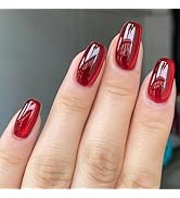 Cat Eye Press on Nails Medium Red Acrylic Nails Press ons Square Fake Nails Silver Glitter Design...