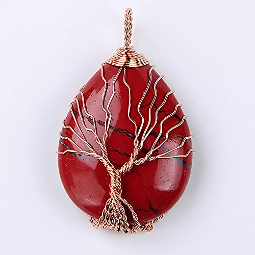 Rose Goud Kleur Wire Wrap Levensboom Water Drop Hanger voor Vrouwen Ketting Natuursteen Paars Roze Kristallen Hangers… - Image 8