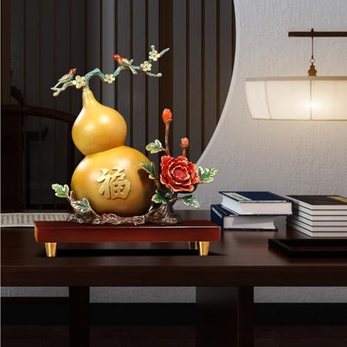 Ozdoby Z Miedzianej Tykwy Feng Shui Z Posągiem Buddy, Posąg Feng Shui Symbolizujący Bogactwo I Szczęście, Rzeźba Symbolizująca Szczęście, Ozdoby Na Biurko Do Domu,Red-24 * 13 * 28cm
