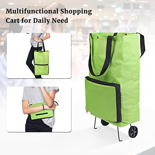 NymphFable Foldable Shopping Bags with Wheels Portable Trolley Bags Shopping Cart Bags Shopping Trolley Bag Travel Cart Luggage Bag Green