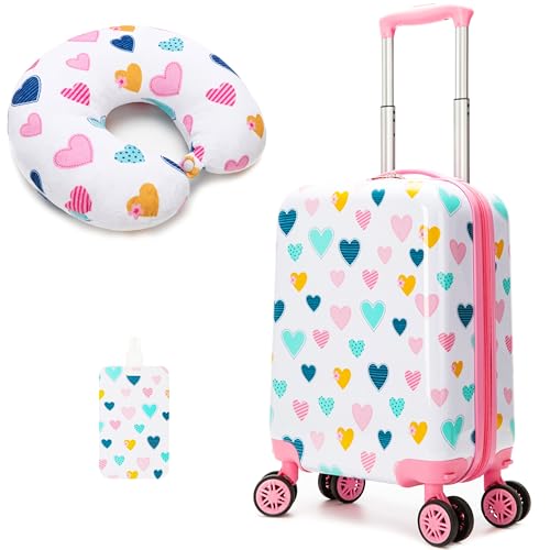 Image of Kids Luggage Set 2 piece Kids Suitcase with Spinner Wheels 16 inch Childrens Luggage for Girls With Wheels Hard Shell Luggage Sets Airline Approved