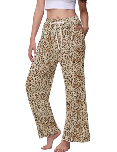 Image of Veseacky Women's Wide Leg Lounge Pants Yoga Pajamas Comfy Stretch Drawstring Pajamas Puls Size Dance Bottoms S-4XL