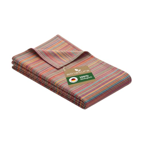 allnatura Flauschige Baumwoll-Plüschdecke Cotona-Listra 140x200 cm, Multicolor – Made in Germany, GOTS-zertifizierte Sofadecke 100% Bio-Baumwolle, anschmiegsame Wohndecke Couchdecke