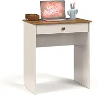 Escrivaninha Compacta para Estudos e Notebook Office Estilo com 1 Gaveta Corrediça Metálica (Off White/Freijo)