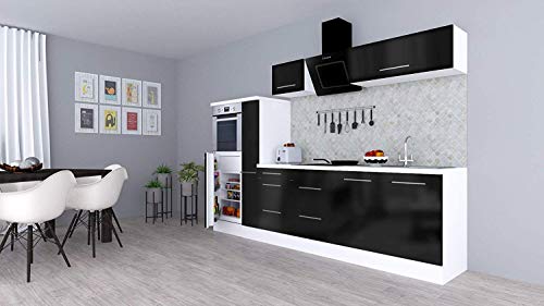Respekta Amanda Küchenzeile, Holzwerkstoff, Schwarz, 300 cm