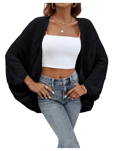 Floerns Women's Open Front Dolman Sleeve Loose Cardigan Sweaters Shrugs Ribbed Knit Tops Casual