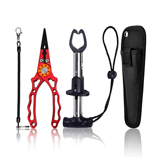 MEKNIC Fishing Pliers Fish Lip Gripper Muti-Function Pliers Set,Braid Cutters Split Ring Pliers